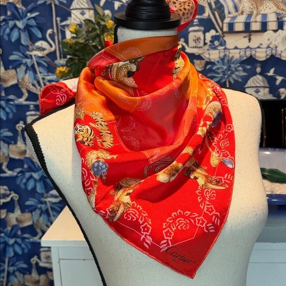 Cartier Red Silk Vintage Couture Scarf - Picture 8 of 8